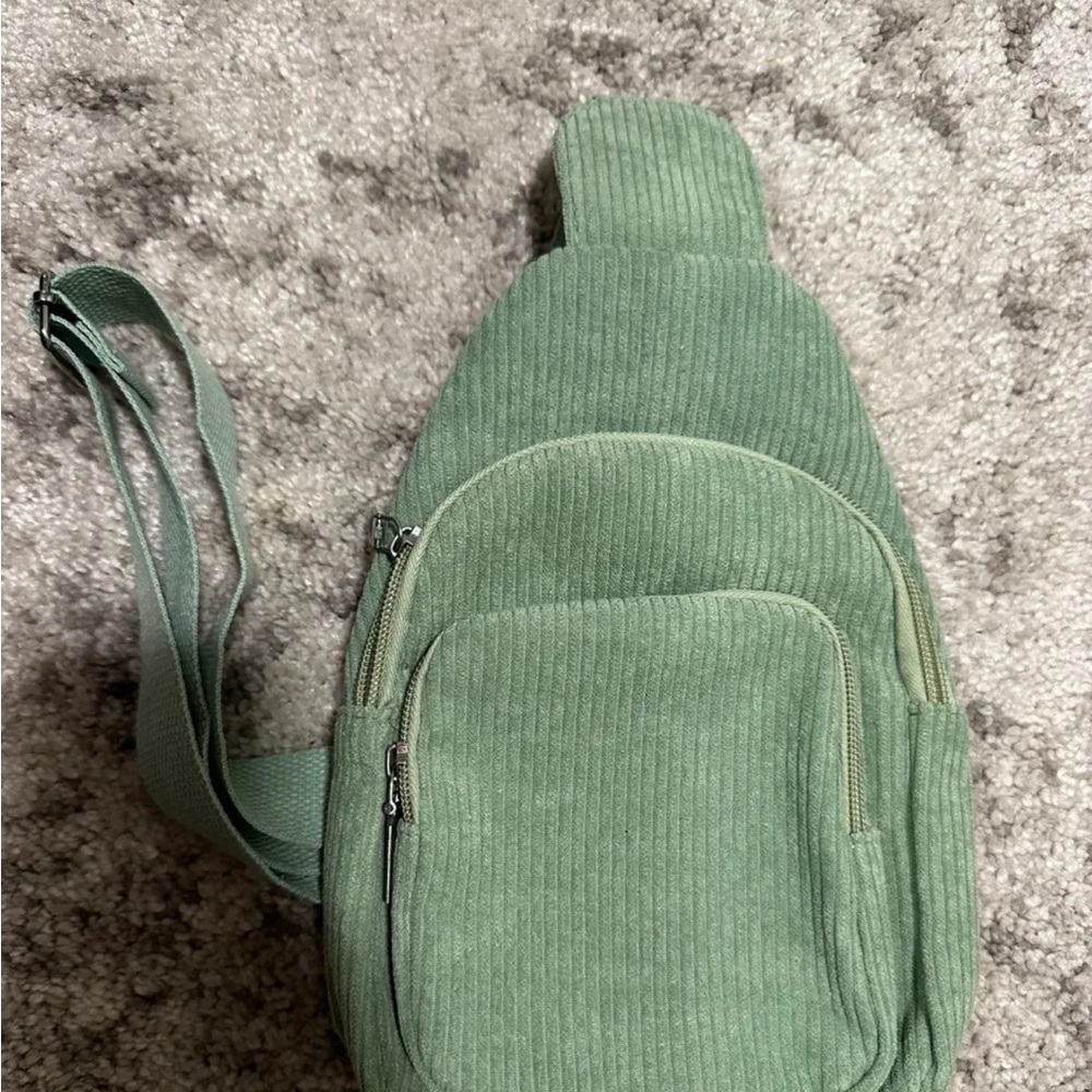 Green Corduroy Sling Bag